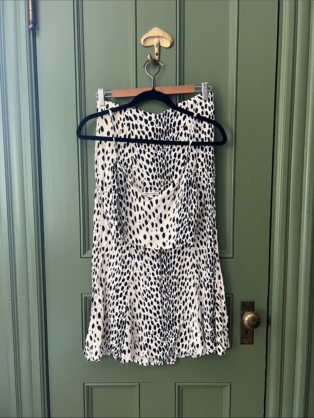 Reformation Black & White Midi leopard print skirt and crop top set